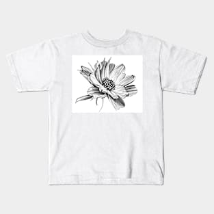 Black & White Digital Flower Drawing Kids T-Shirt